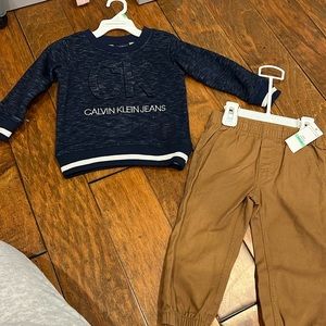 Calvin Klein set. Navy and white sweater. Jogger pant 18 months. New with tags